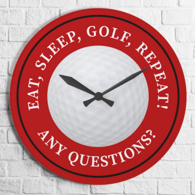 Golf Ball Sports Golfing Quote Modern Funny Red Round Clock (Creator Uploaded)