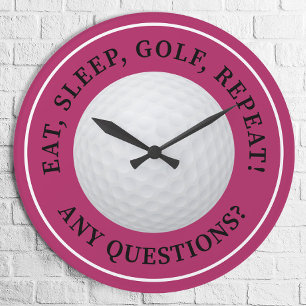 Golf Ball Sports Modern Golfing Quote Girly Pink Round Clock