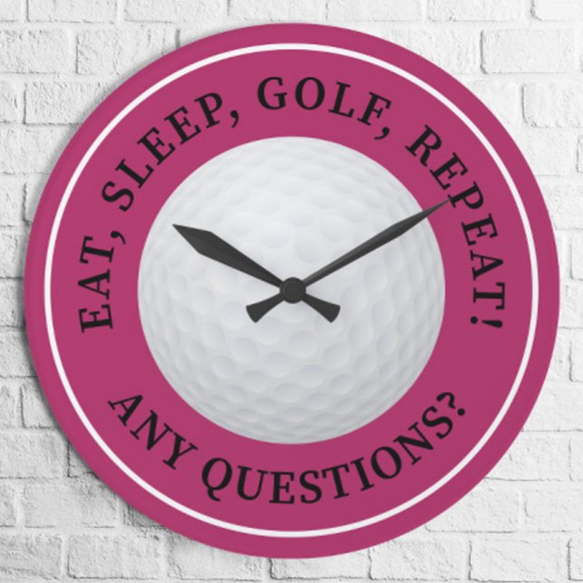 Golf Ball Sports Modern Golfing Quote Girly Pink Round Clock (Creator Uploaded)