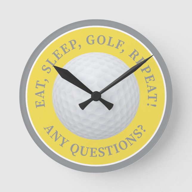 Golf Ball Sports Modern Golfing Quote Yellow Gray Round Clock (Front)