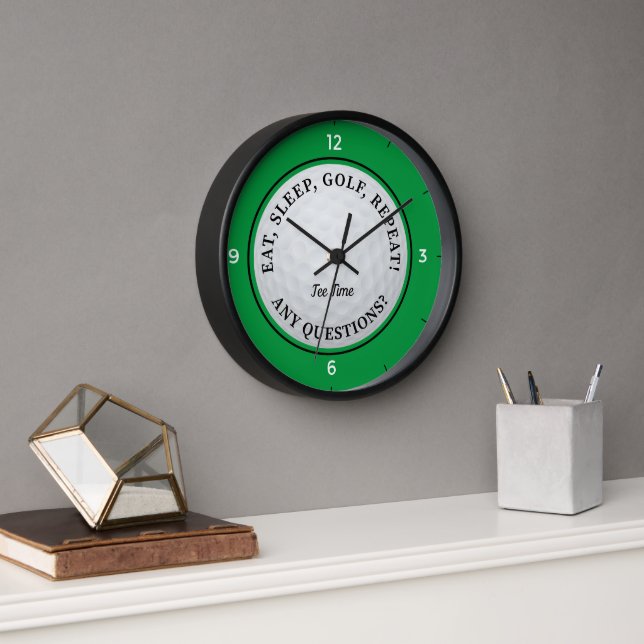Golf Ball Sports Quote Golfer Green Black Tee Time Clock (Office)