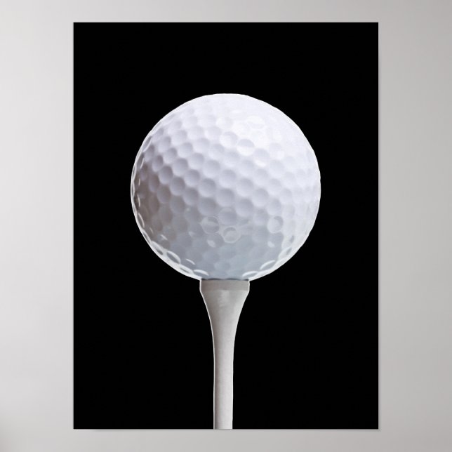 Golf Ball & Tee on Black - Customised Template Poster (Front)