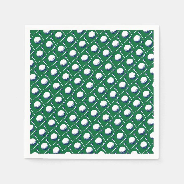 Golf Ball Tee Pattern blue green Golfing Classic  Napkin (Front)