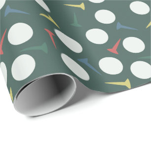 Golf Ball & Tee Pattern Dark Green Wrapping Paper
