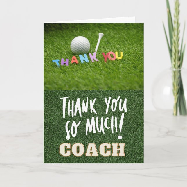 Golf ball & tee thanks so much coach for Golfer    Thank You Card (Front)