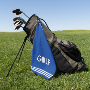 Golf Ball Text and Three Stripes on Royal Blue Towel