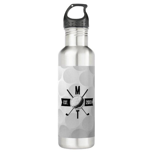 Golf Ball Texture & Club Initial Monogram  710 Ml Water Bottle (Front)