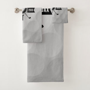 Golf Ball Texture & Club Initial Monogram  Bath Towel Set