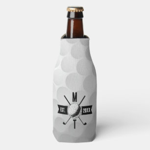 Golf Ball Texture & Club Initial Monogram   Bottle Cooler