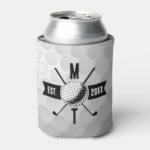 Golf Ball Texture & Club Initial Monogram  Can Cooler