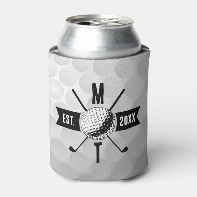 Golf Ball Texture & Club Initial Monogram  Can Cooler (Can Front)