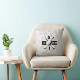 Golf Ball Texture & Club Initial Monogram Cushion