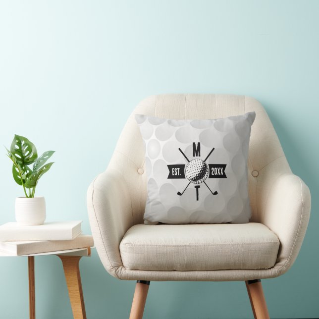 Golf Ball Texture & Club Initial Monogram  Cushion (Chair)