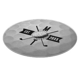 Golf Ball Texture & Club Initial Monogram  Cutting Board