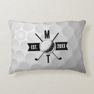 Golf Ball Texture & Club Initial Monogram Decorative Cushion