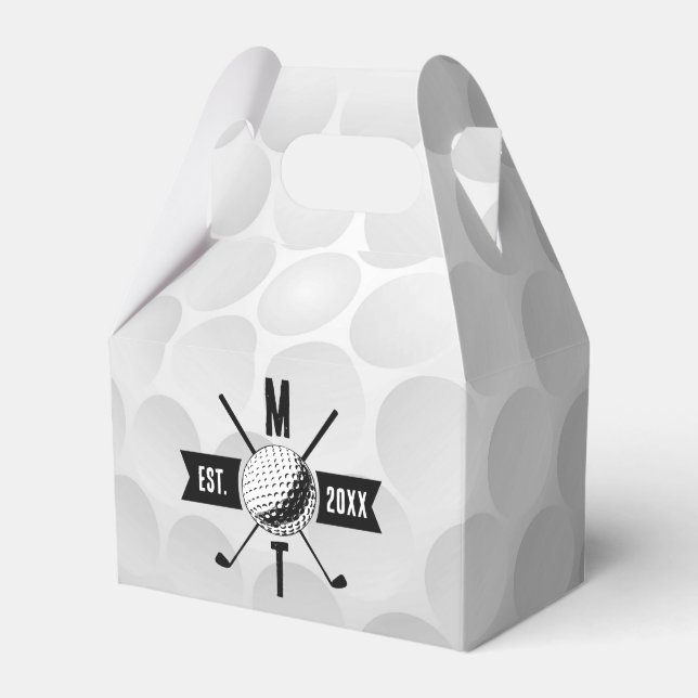 Golf Ball Texture & Club Initial Monogram Favour Box (Front Side)