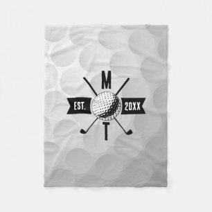 Golf Ball Texture & Club Initial Monogram  Fleece Blanket