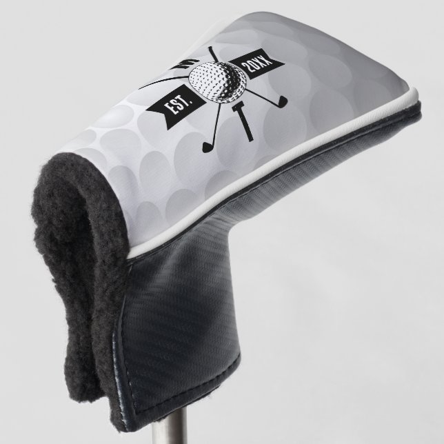 Golf Ball Texture & Club Initial Monogram   Golf Head Cover (3/4 Front)