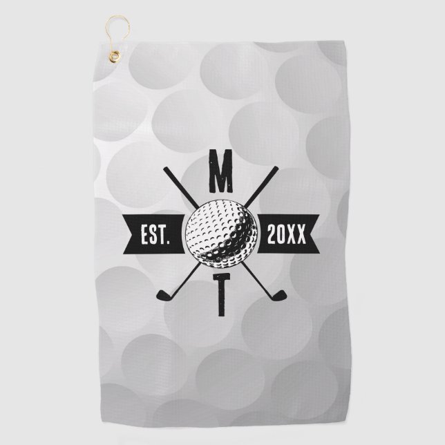 Golf Ball Texture & Club Initial Monogram Golf Towel (Front)