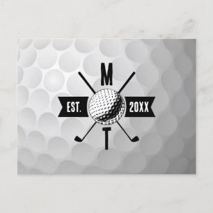 Golf Ball Texture & Club Initial Monogram  Holiday Postcard
