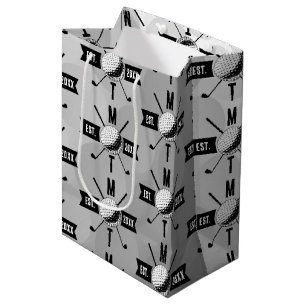 Golf Ball Texture & Club Initial Monogram  Medium Gift Bag