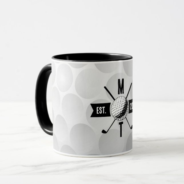 Golf Ball Texture & Club Initial Monogram  Mug (Front Left)