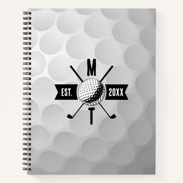 Golf Ball Texture & Club Initial Monogram  Notebook (Front)