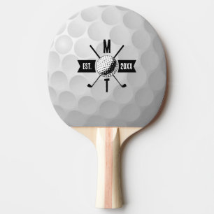 Golf Ball Texture & Club Initial Monogram Ping Pong Paddle