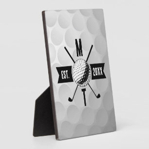 Golf Ball Texture & Club Initial Monogram  Plaque