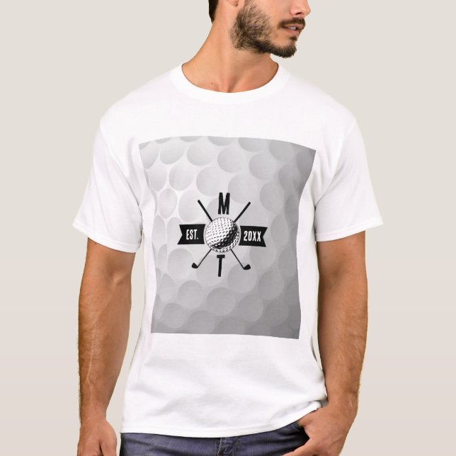 Golf Ball Texture & Club Initial Monogram  T-Shirt (Front)