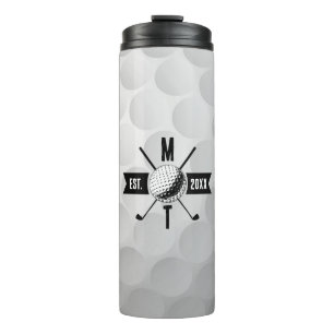 Golf Ball Texture & Club Initial Monogram Thermal Tumbler