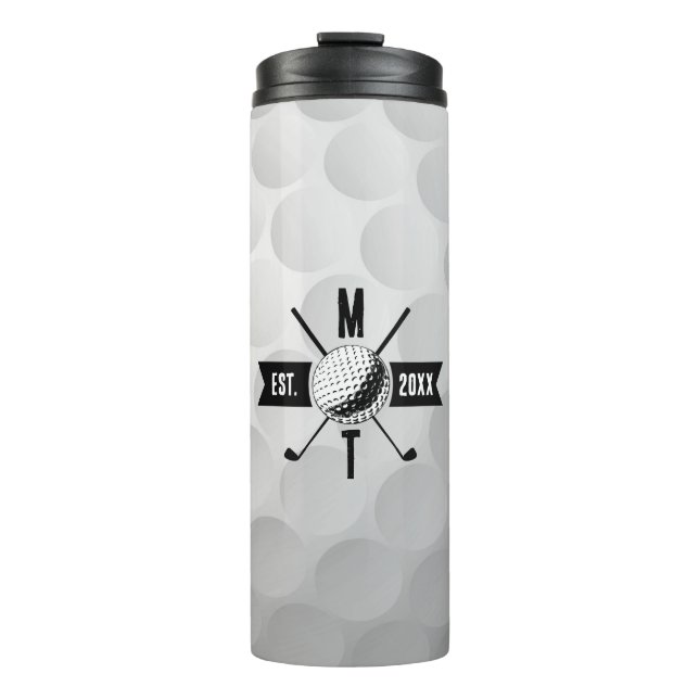 Golf Ball Texture & Club Initial Monogram Thermal Tumbler (Front)