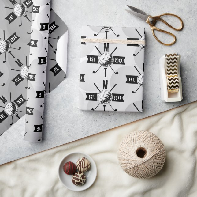Golf Ball Texture & Club Initial Monogram  Wrapping Paper (Crafts)