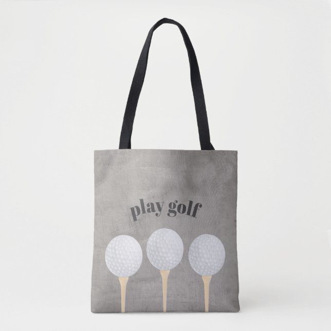 golf ball tote bag distressed grey and white (Front)