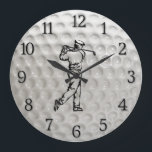 Golf Ball Wall Clock w Numbers and Golfer<br><div class="desc">Golfer and twelve black numbers</div>