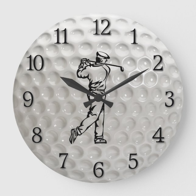 Golf Ball Wall Clock w Numbers and Golfer (Front)