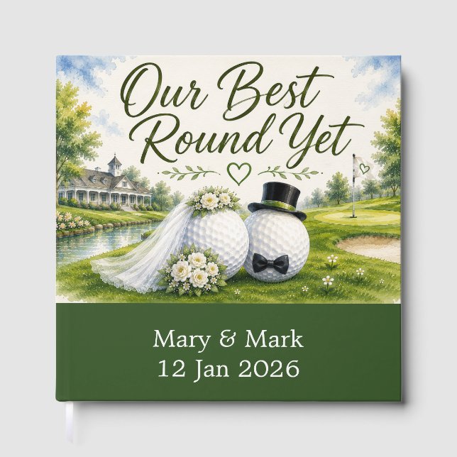 Golf Ball wedding on golf course Guest Book (Front)