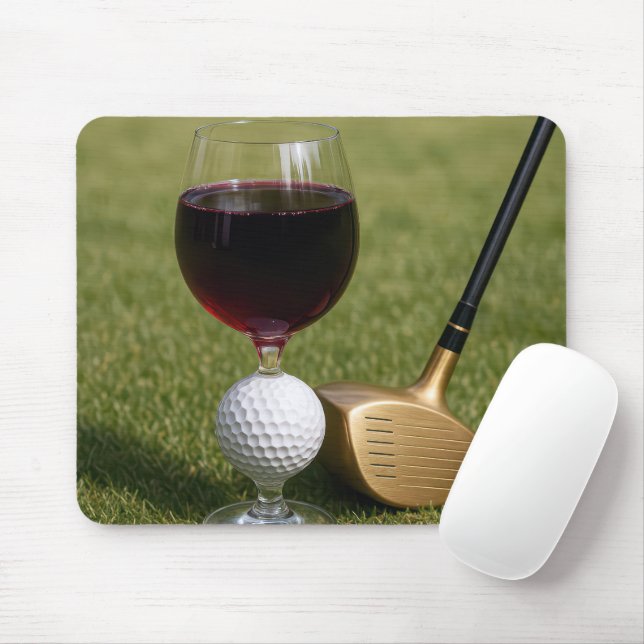 Golf Ball Wine Glass On Grass Mouse Mat (With Mouse)