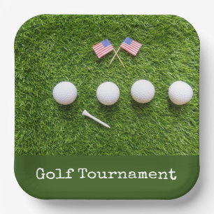 Golf ball with American flag golf tournament Paper Plate