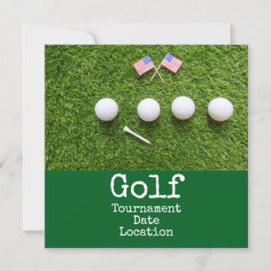Golf ball with American flag golf tournament Save The Date