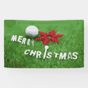 Golf ball with Christmas Ornament on green grass Banner