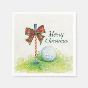 Golf ball with Christmas ribbon and tee Napkin