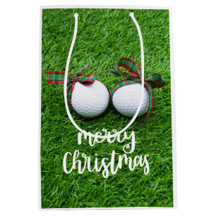 Golf ball with Christmas Ribbon for Golfer  Medium Gift Bag
