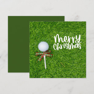 Golf ball with Christmas tee for golfer holiday Card