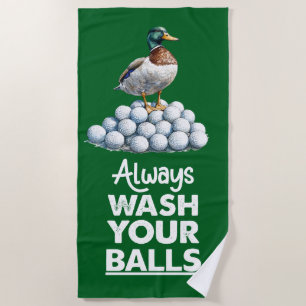 Golf ball with duck golfer always wash your balls beach towel