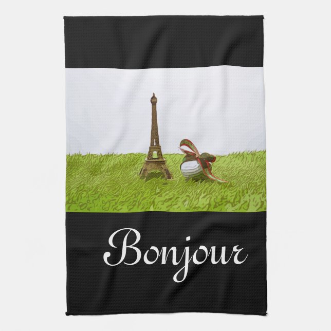 Golf ball with Eiffel Towel on green Bonjour (Vertical)