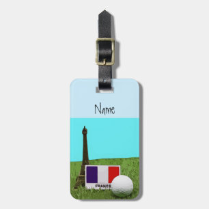 Golf ball with Eiffel Towel with flag of France Luggage Tag