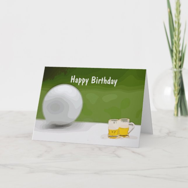Golf ball with glasses of beer for golfer card (Front)