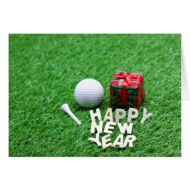 Golf Ball with Happy New Year on Green Grass (Front Horizontal)