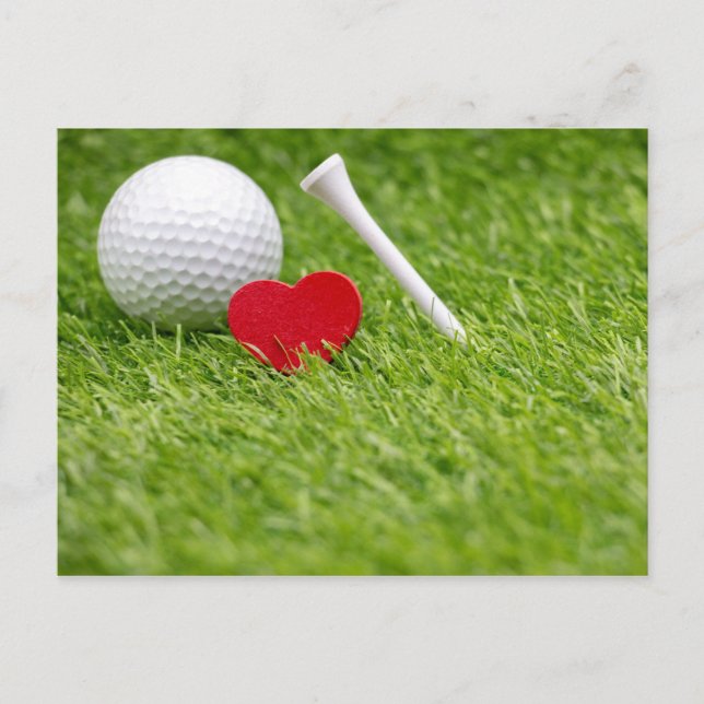 Golf ball with love heart shape and tee postcard (Front)